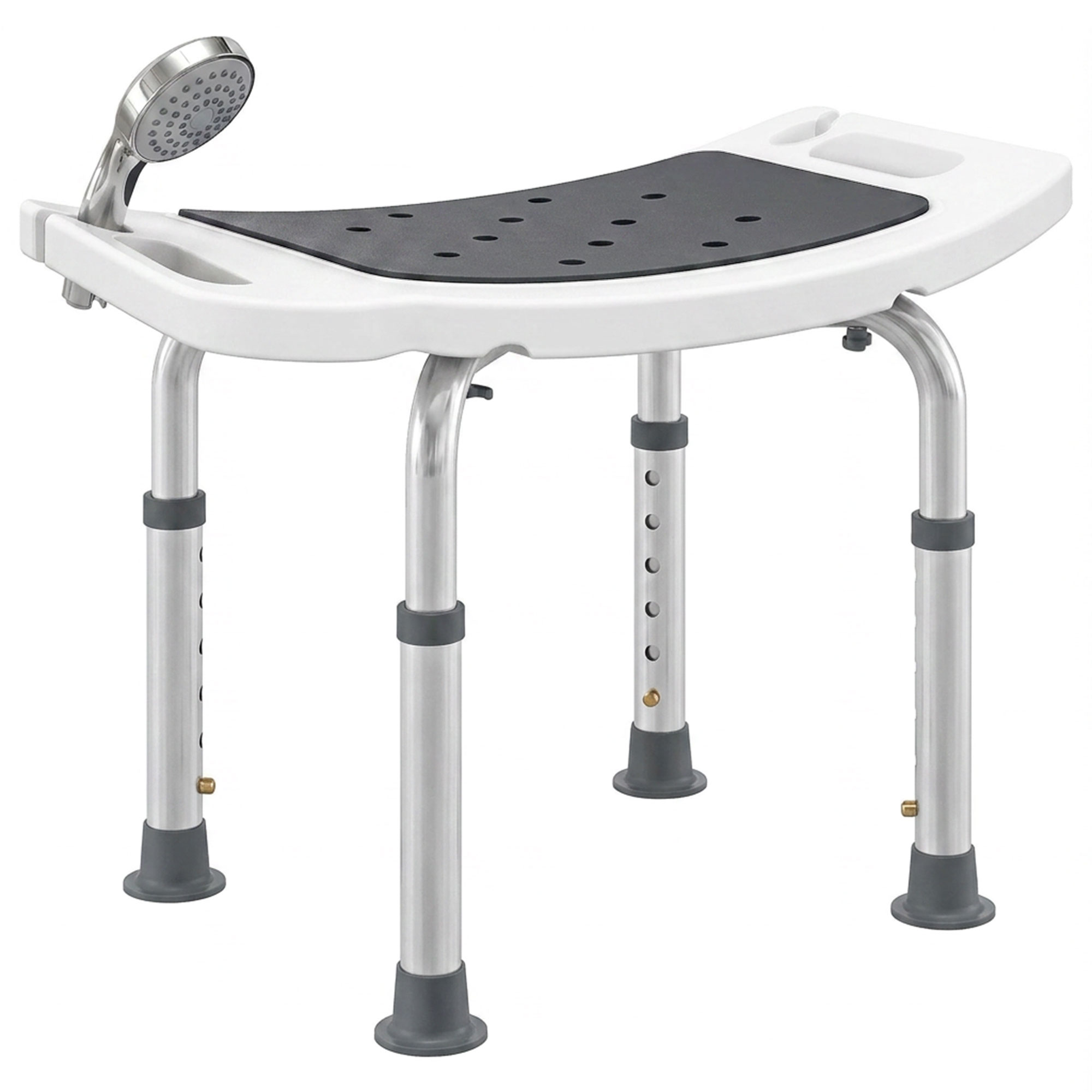 Höhenverstellbarer Duschsitz, Ergonomischer Duschhocker, Rutschfeste Füße, Max. Belastbarkeit 135 Kg, Aluminium, Hdpe, Grau
