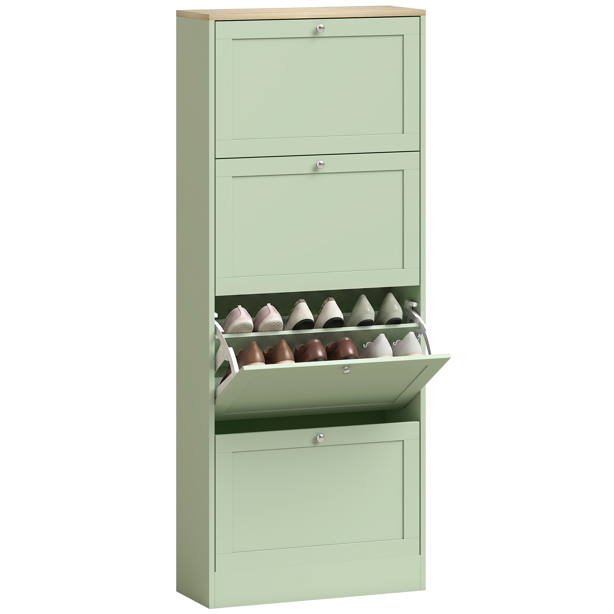 Schuhschrank Für 24 Paar Schuhe, Mit 4 Klappschubladen, Verstellbaren Einlegeböden, 60 X 23,5 X 153 Cm, Grün
