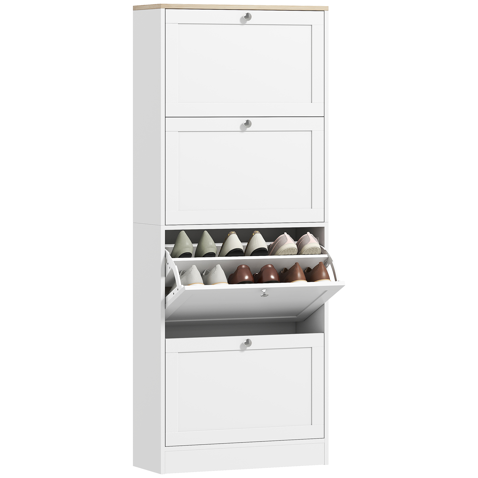 Schuhschrank Für 24 Paar Schuhe, Schuhschrank Mit 4 Klappschubladen, Verstellbaren Einlegeböden, 60 X 23,5 X 153 Cm, Weiß
