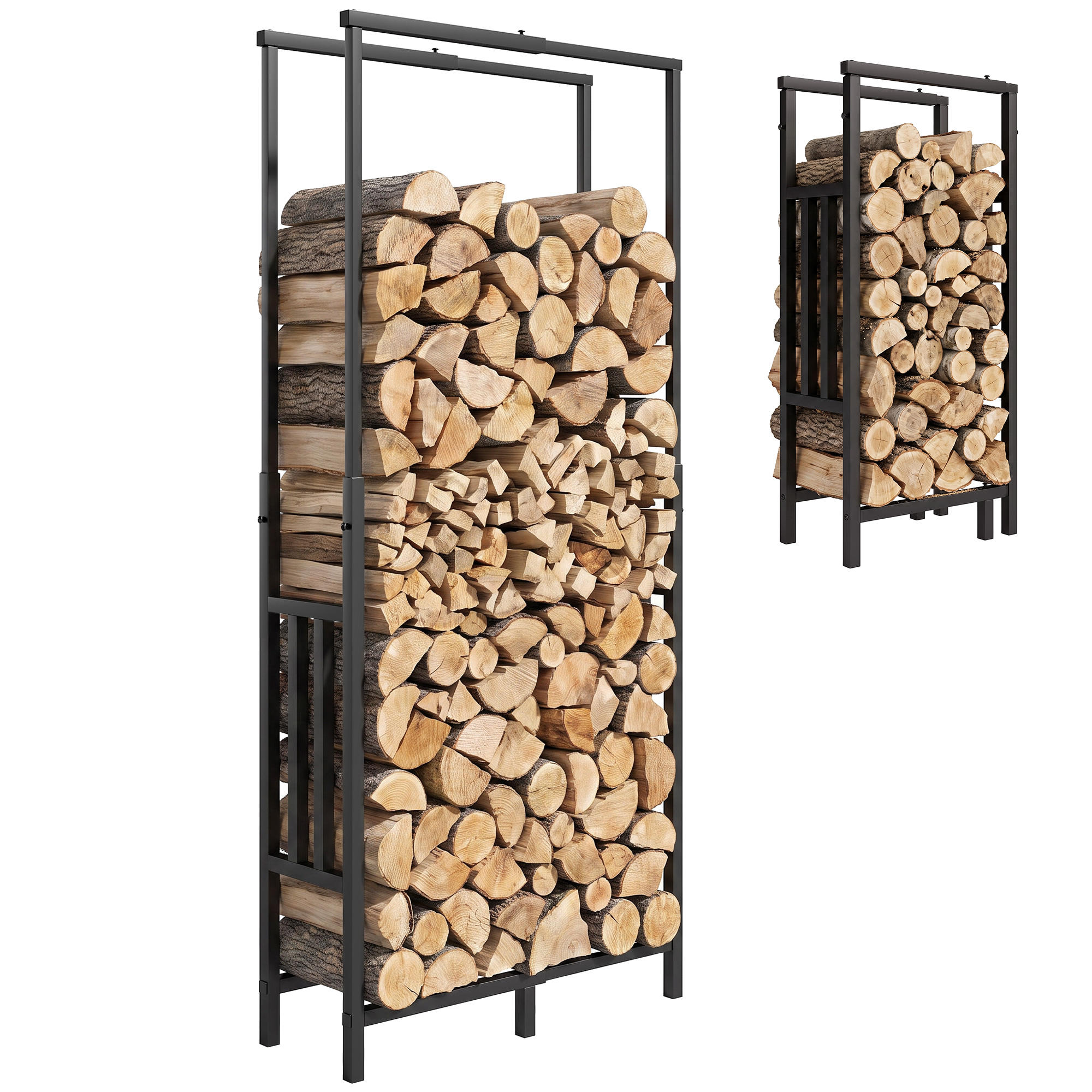 Brennholzregal Aus Stahl, Verstellbare Breite Und Höhe, Tragkraft 100 Kg, 75,5 X 25 X 170 Cm, Schwarz