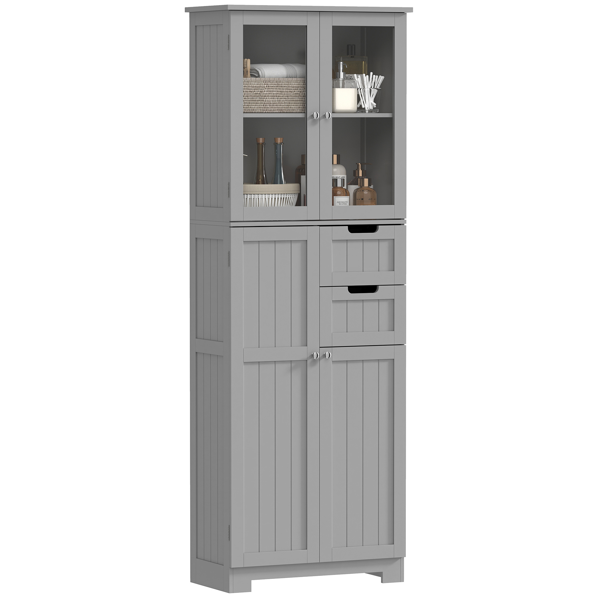 Hoher Badezimmerschrank, Aufbewahrungseinheit 60x30x170cm, Grau