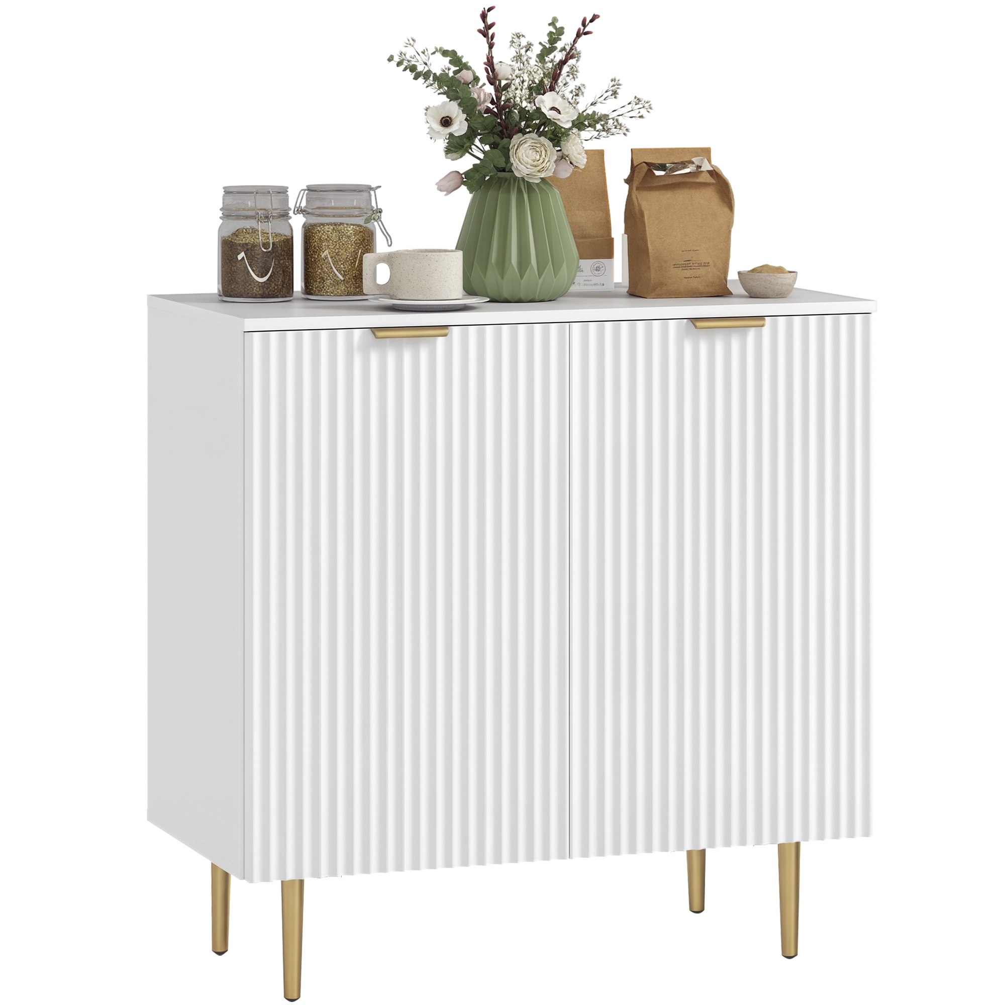 Küchenbuffet, Aufbewahrungsschrank Mit 2 Türen, Verstellbarem Einlegeboden, Erhöhten Metallbeinen, 80 X 40 X 80 Cm, Weiß