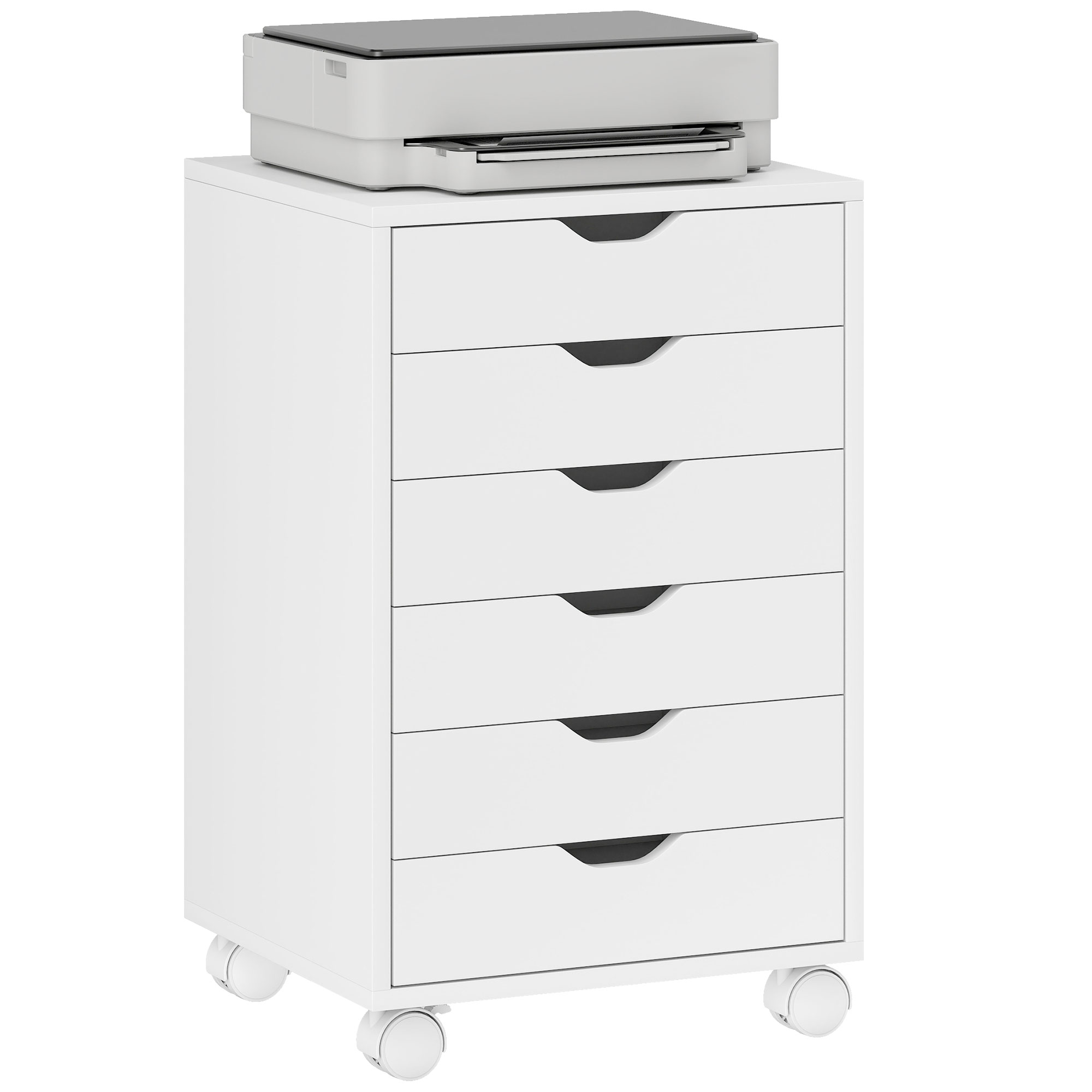 Mobiler Bürocontainer Mit 6 Geräuschlosen Schubladen, Aufbewahrungseinheit Auf Rollen, 40 X 35 X 63 Cm, Weiß