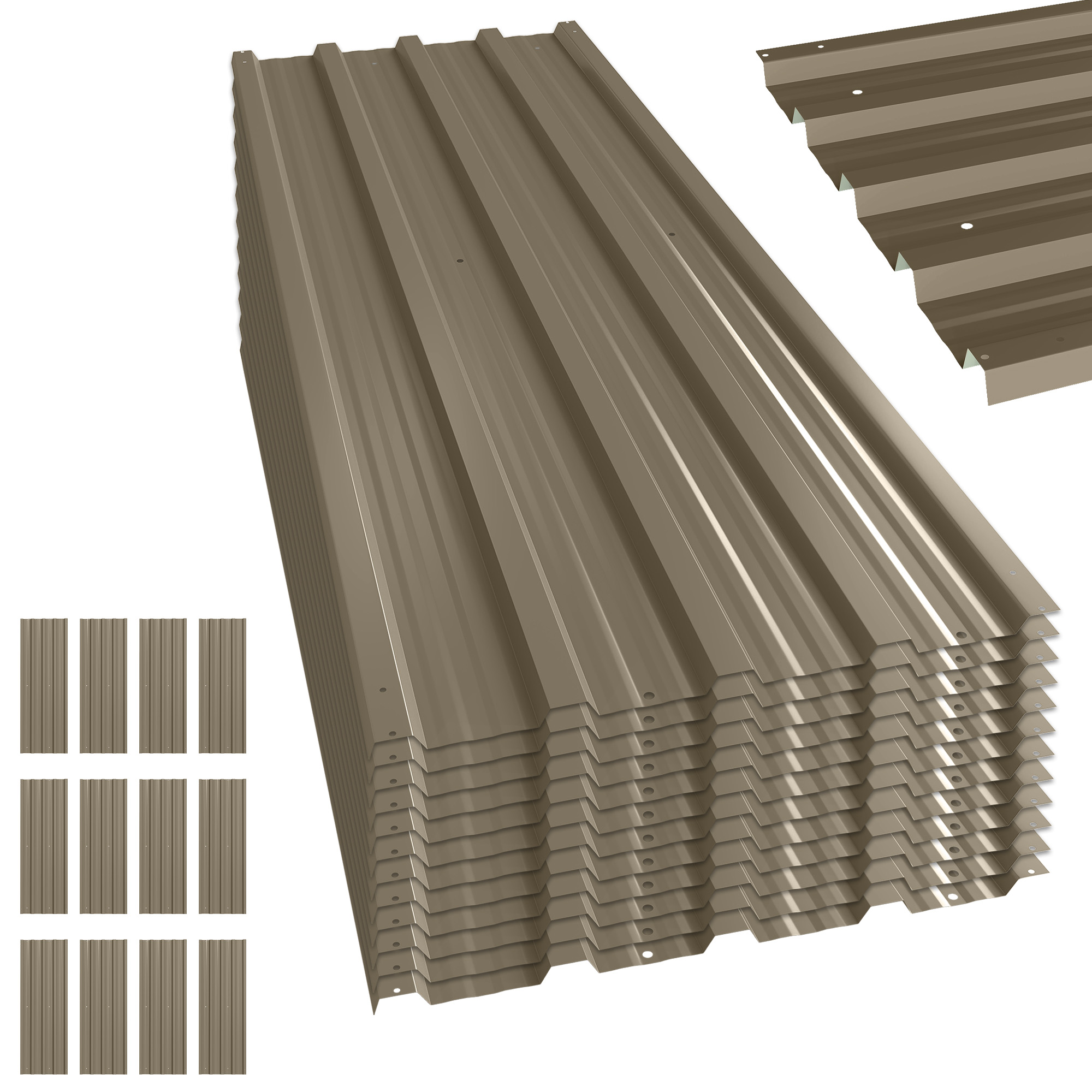Set Mit 12 Wetterfesten, Verzinkten Stahlpaneelen, Braun, Paneelabmessungen 129 Cm (l) X 45 Cm (b).