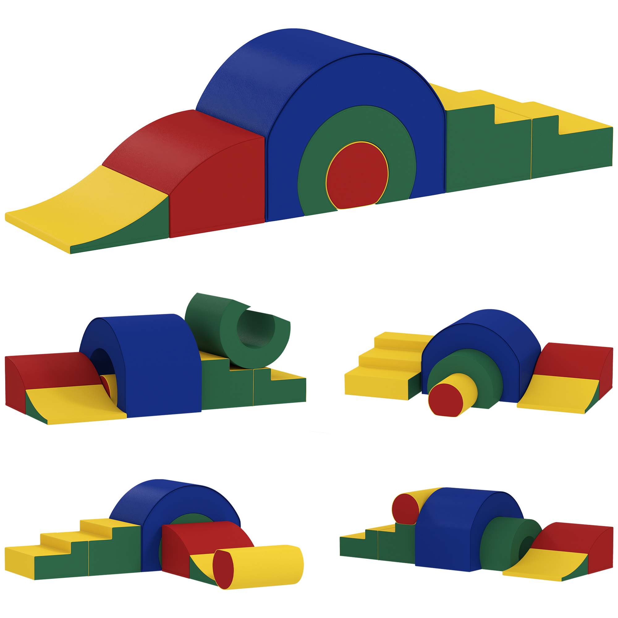 Motorik-parcours Für Kinder, Modulares Kletterspielzeug, 5 Große Schaumstoffblöcke, 181 X 39 X 44 Cm, Mehrfarbig