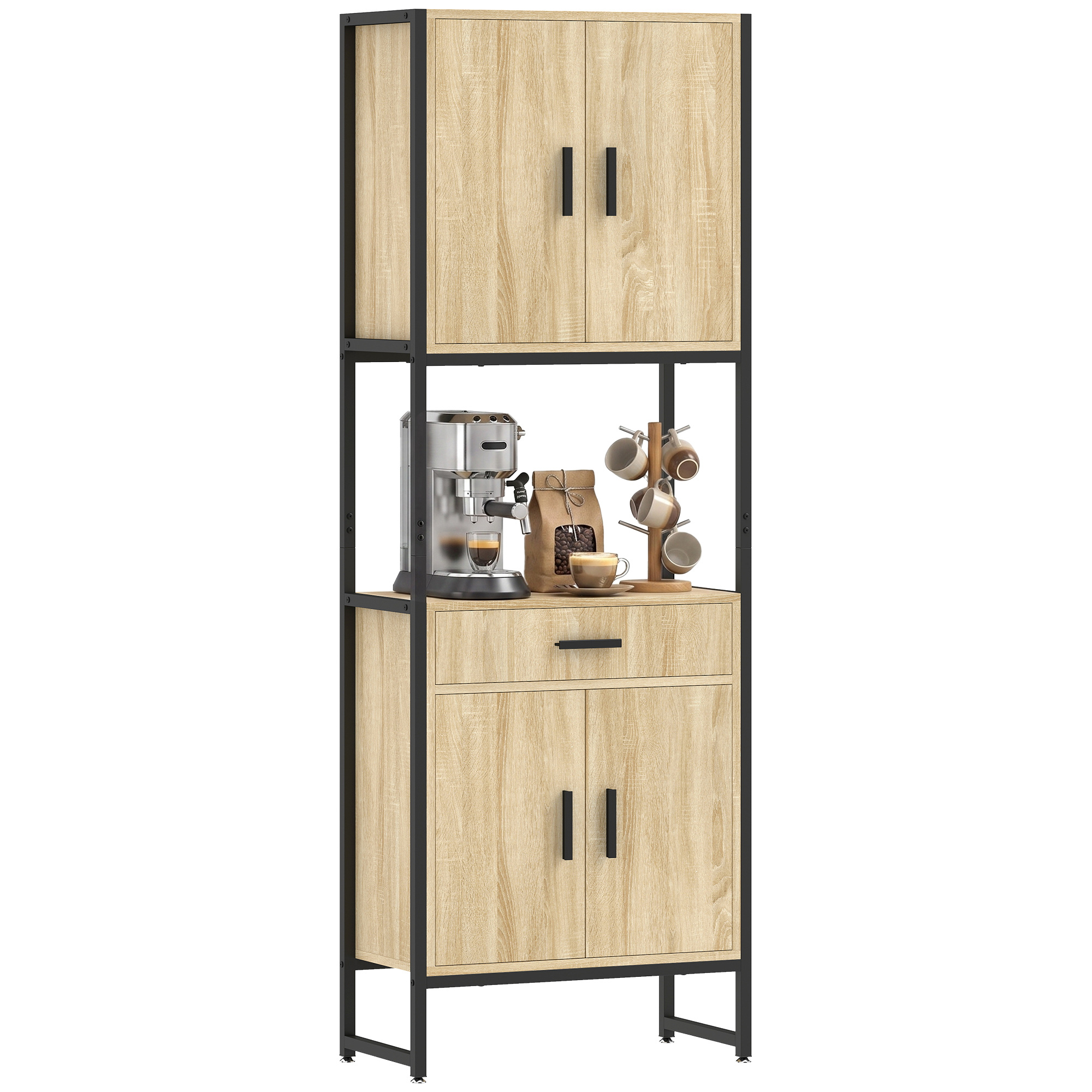 Hohes Küchenbuffet, Küchenschrank, 4 Türen Mit Soft-close-funktion, Schublade, Arbeitsplatte, 60 X 30 X 170 Cm, Naturholz