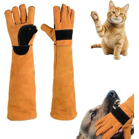 Verstärkte, Kratzfeste Lederhandschuhe – Geeignet Für Hunde, Katzen, Reptilien Usw. – 1 Paar, Orange, 60 Cm