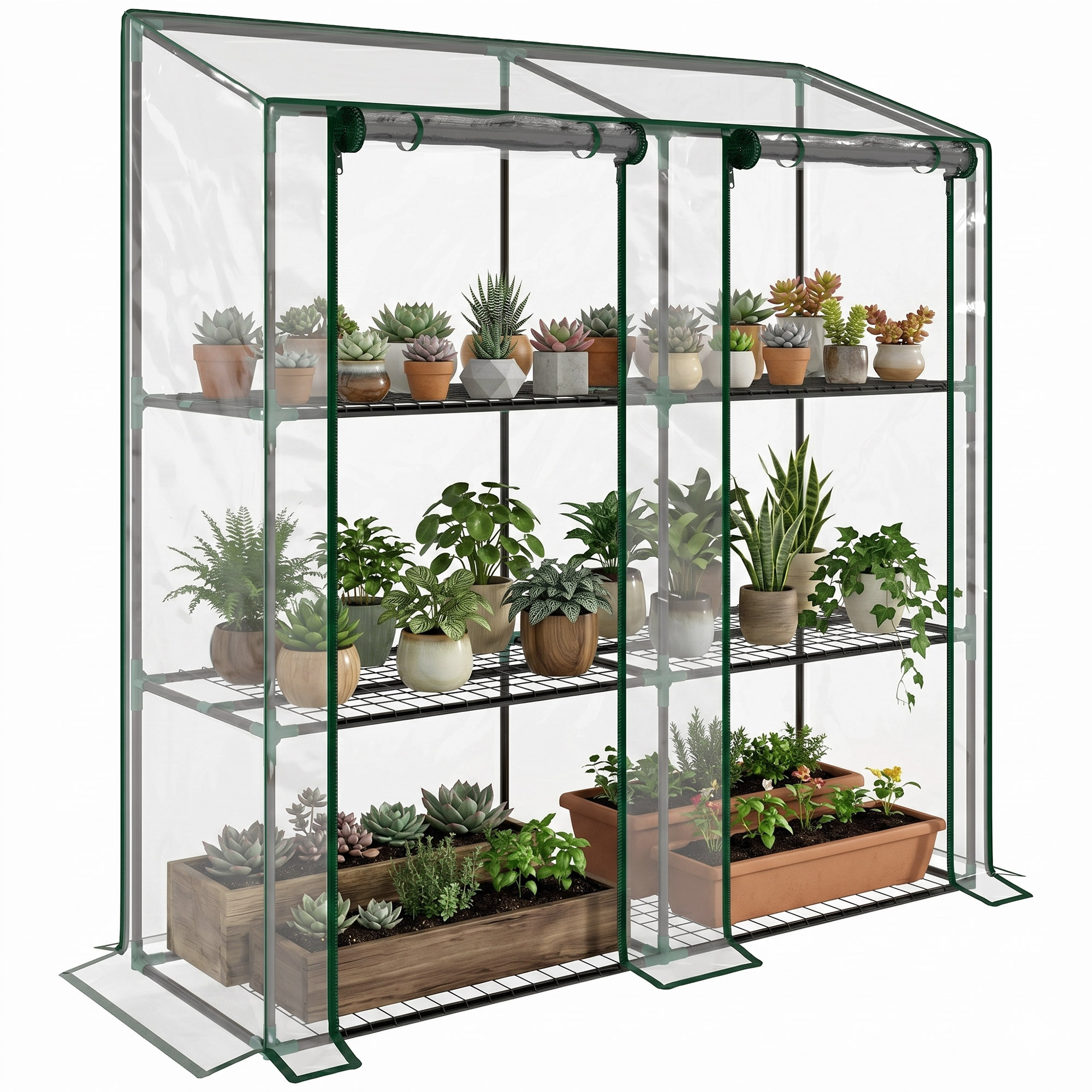 Gewächshaus, Regale, Doppeltüren, 143 X 46 X 151cm, Transparent