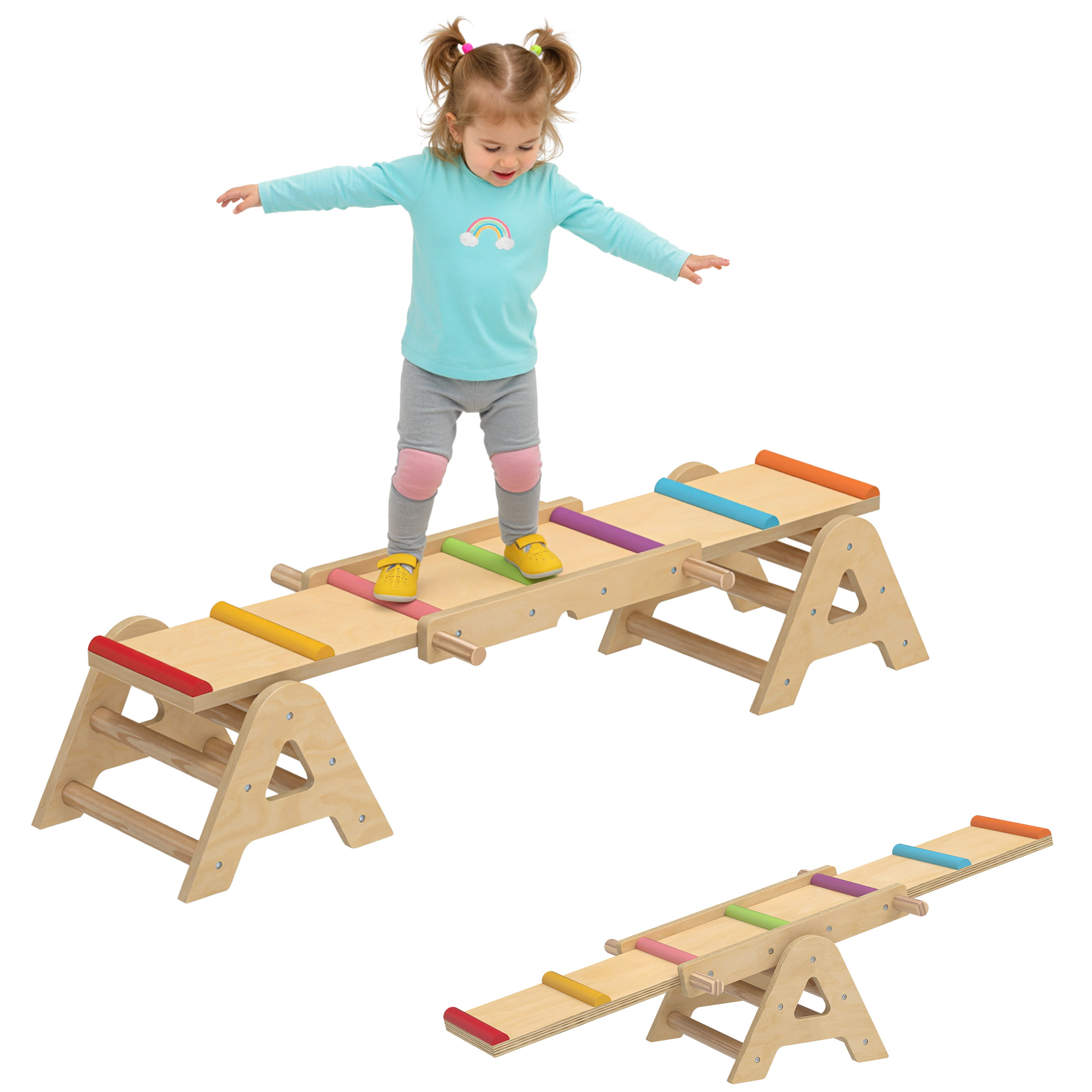 In 1 Balance Wippe Kinder, Schwebebalken Aus Holz, Wippe Schaukelwippe Garten, Balance Board 133 X 38 X 24 Cm