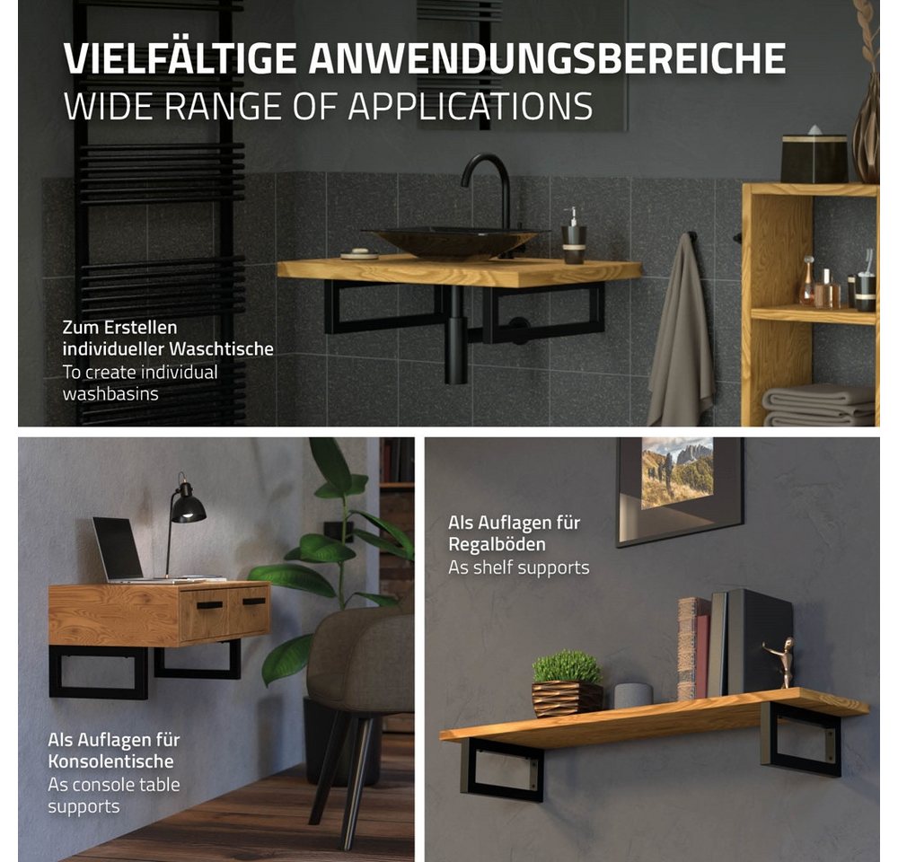 ML-Design 2Er Set Wandkonsole für Waschtisch 350 x 150 mm Schwarz Stahl Design Bild 2