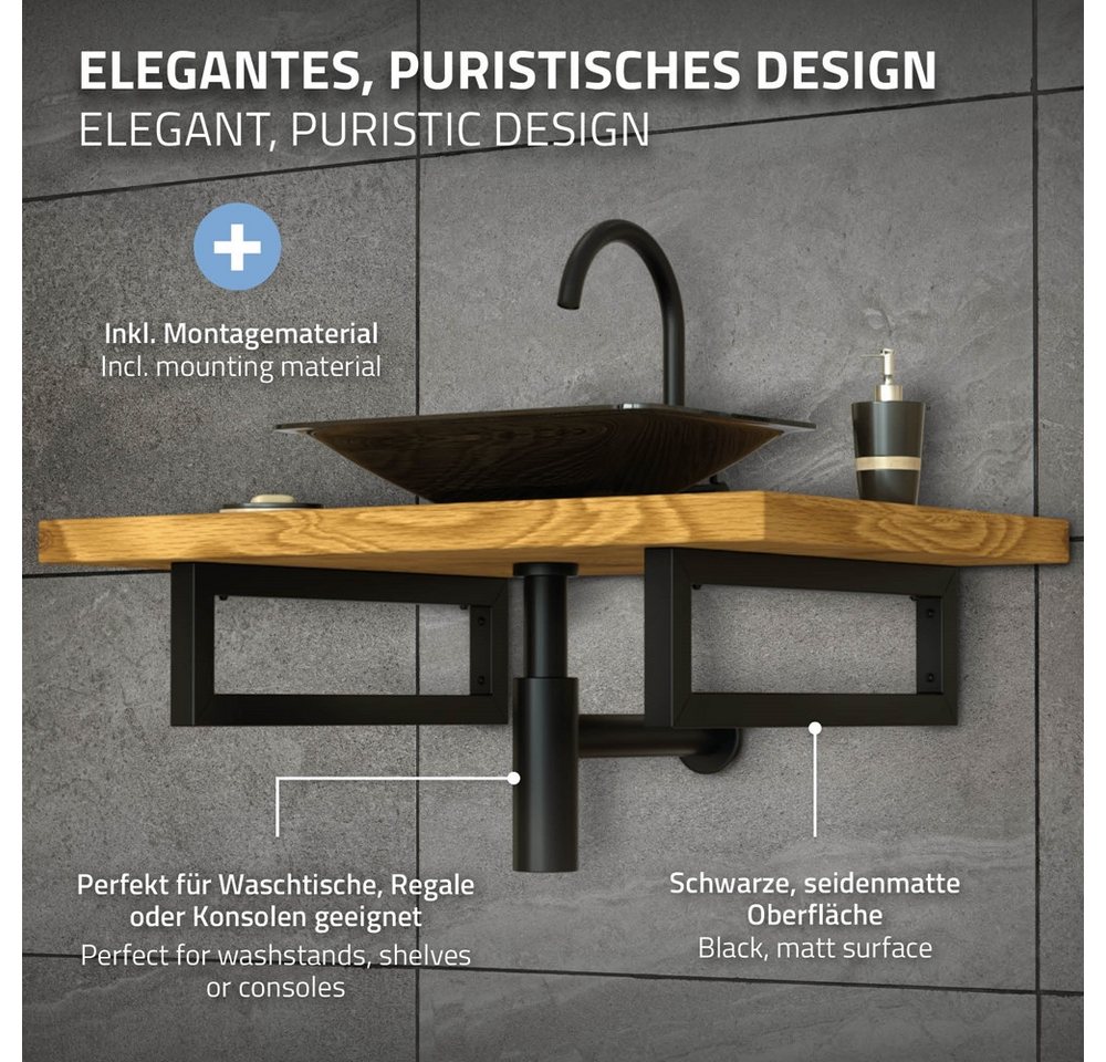 ML-Design 2Er Set Wandkonsole für Waschtisch 350 x 150 mm Schwarz Stahl Design Bild 4