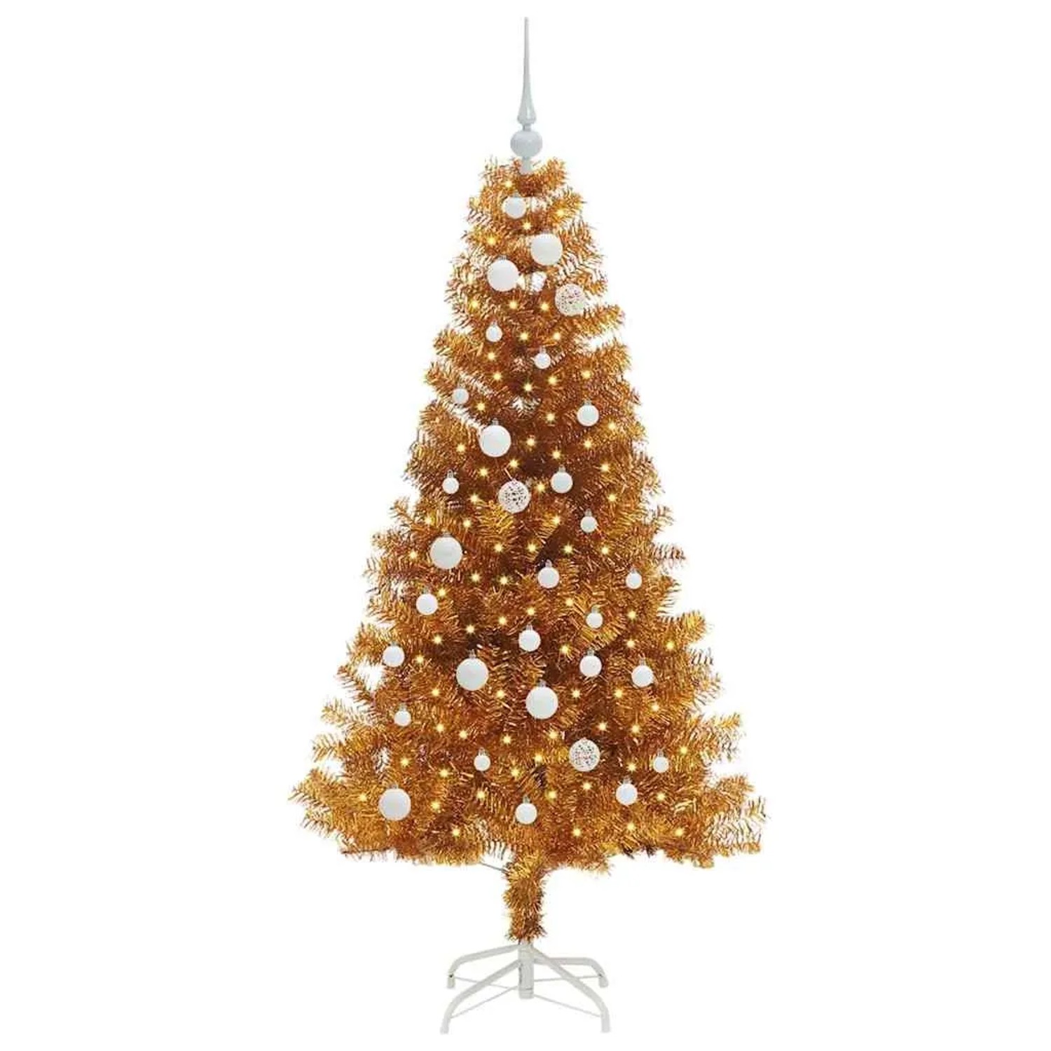 vidaXL Weihnachtsbaum mit 150 LEDs mit Ständer Gold 150 cm PET 3396615