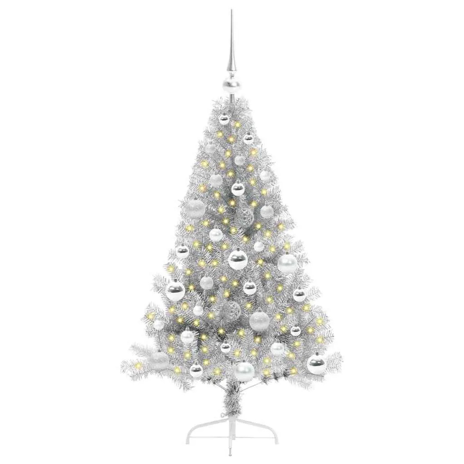 vidaXL Künstlicher Vorbeleuchteter Weihnachtsbaum Silber 120 cm 3397185