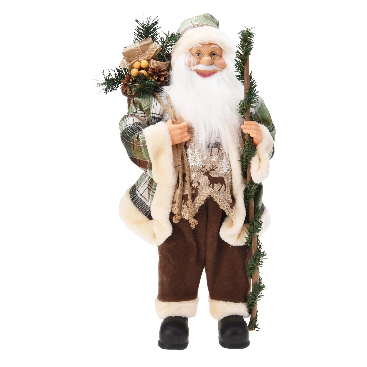 Weihnachtsmann Stehend mit Kariertem Hut 30 cm x 20 cm x 60 cm Mehrfarbig