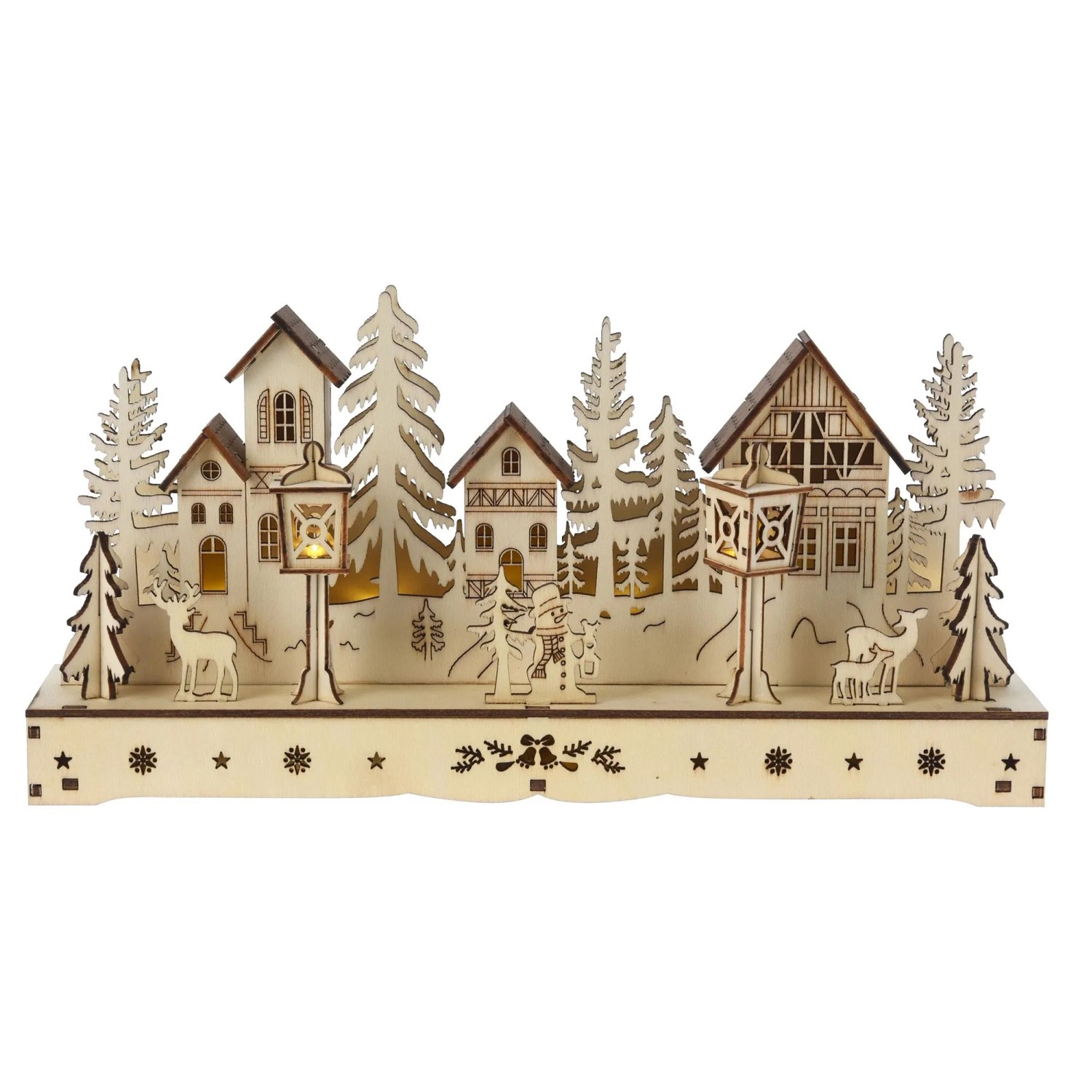 Holzhaus mit LED aus Pappelholz 297 mm x 58 mm x 145 mm Braun