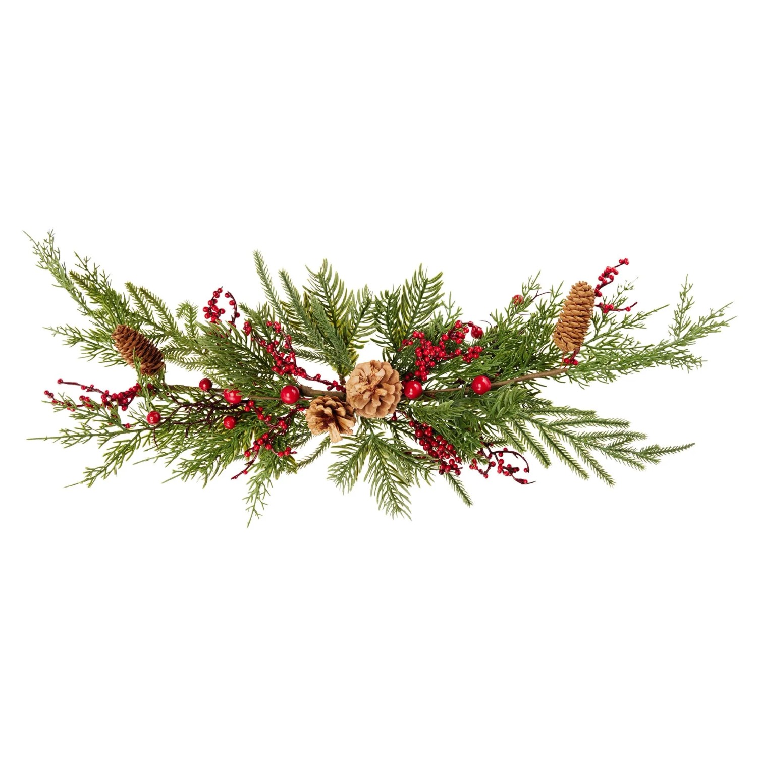 Kieferzweig mit Beeren und Tannenzapfen 72 cm x 18 cm x 6 cm Grün-Rot