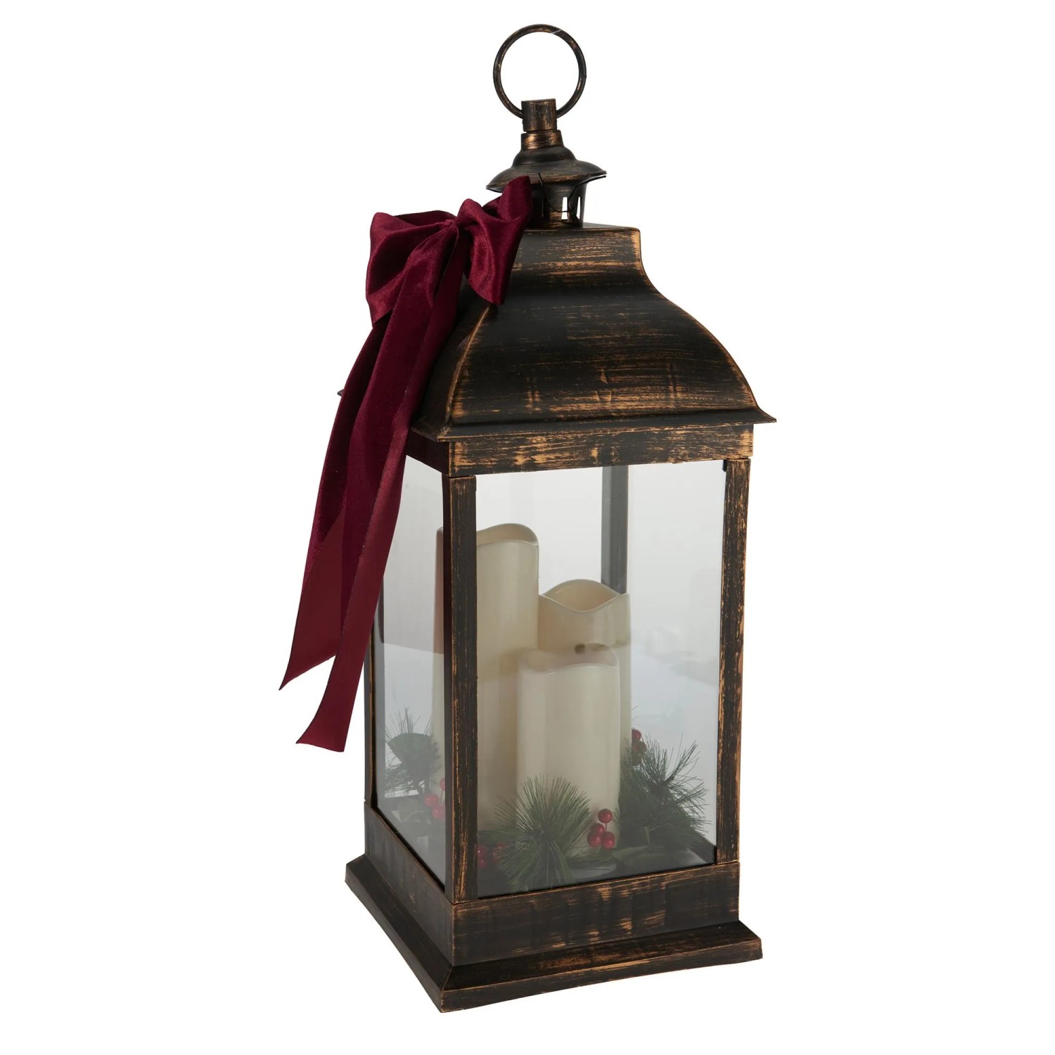 Laterne mit 3 LED-Kerzen 23,5 cm x 23,5 cm x 60 mm Schwarz-Gold