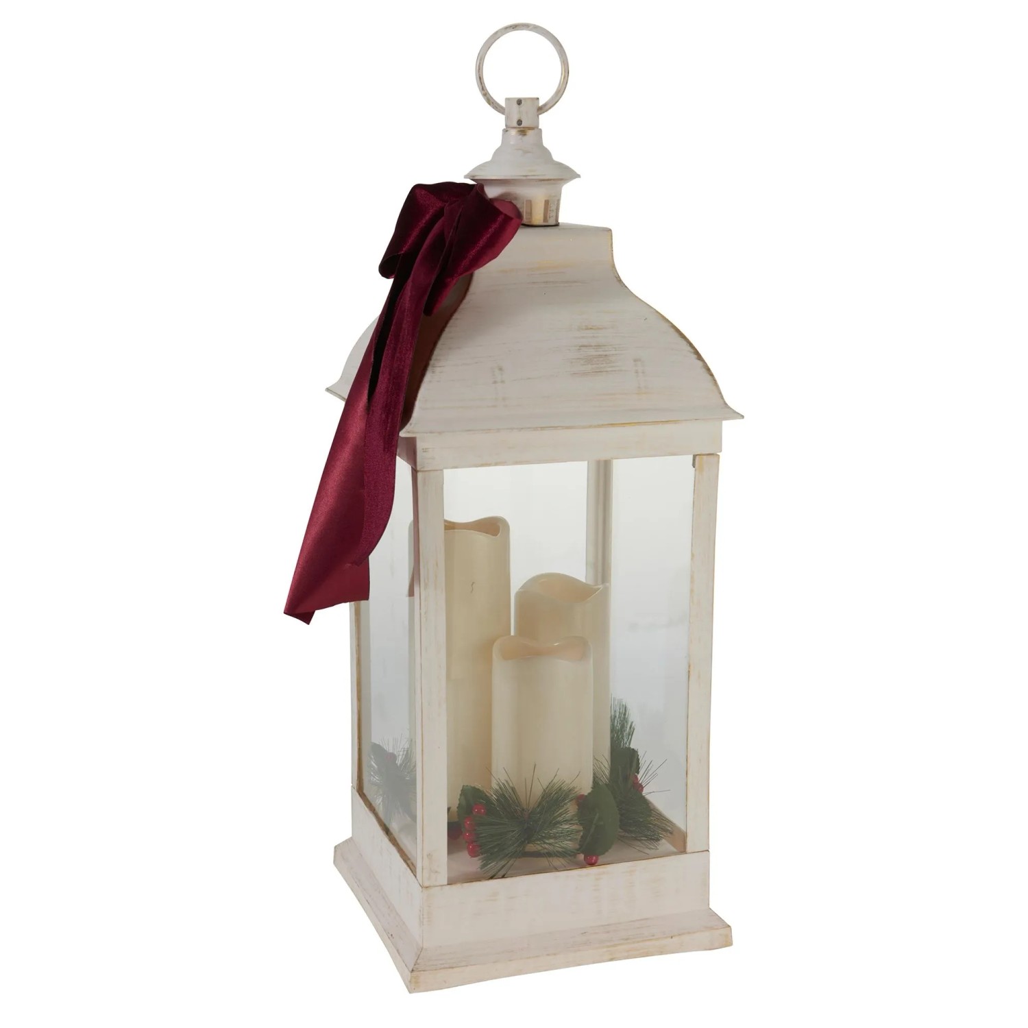 Laterne mit 3 LED-Kerzen 23,5 cm x 23,5 cm x 60 mm Weiß-Gold