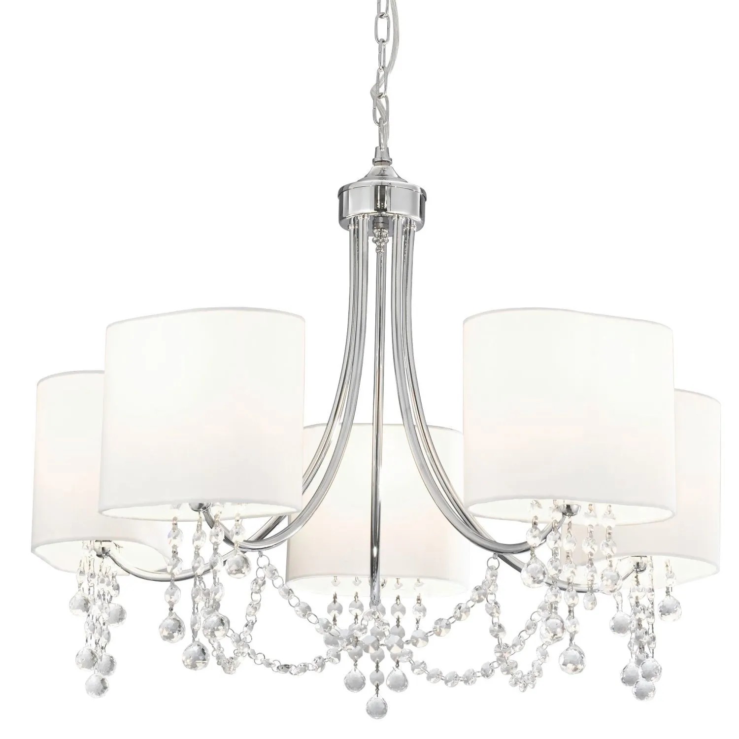 Licht-Erlebnisse Kronleuchter 5-Flammig 64 cm Breit Chrom Weiß E14