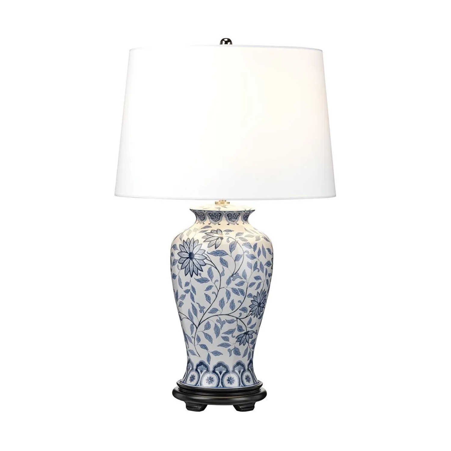 Licht-Erlebnisse Tischleuchte Keramik Stoff 65 cm Hoch E27 Blau Weiß Klassisch