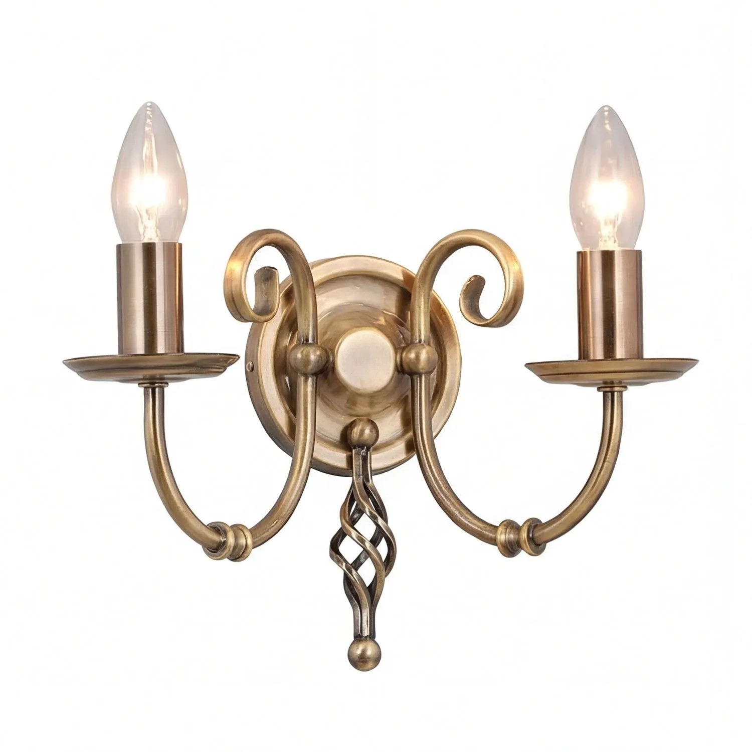 Licht-Erlebnisse Wandlampe Rustikal 30 CM Breit Metall In Messing Antik E14 2-Flammig