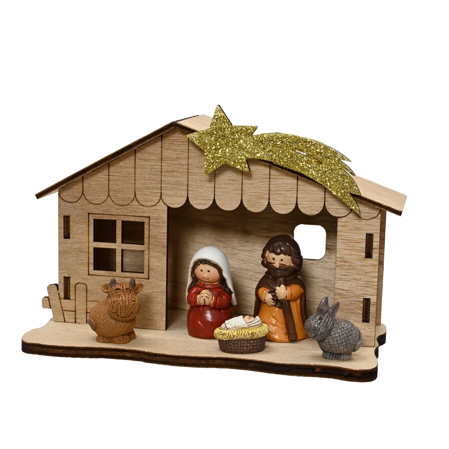 Decoris Weihnachtskrippe mit Figuren 15 cm x 8 cm x 10,3 cm