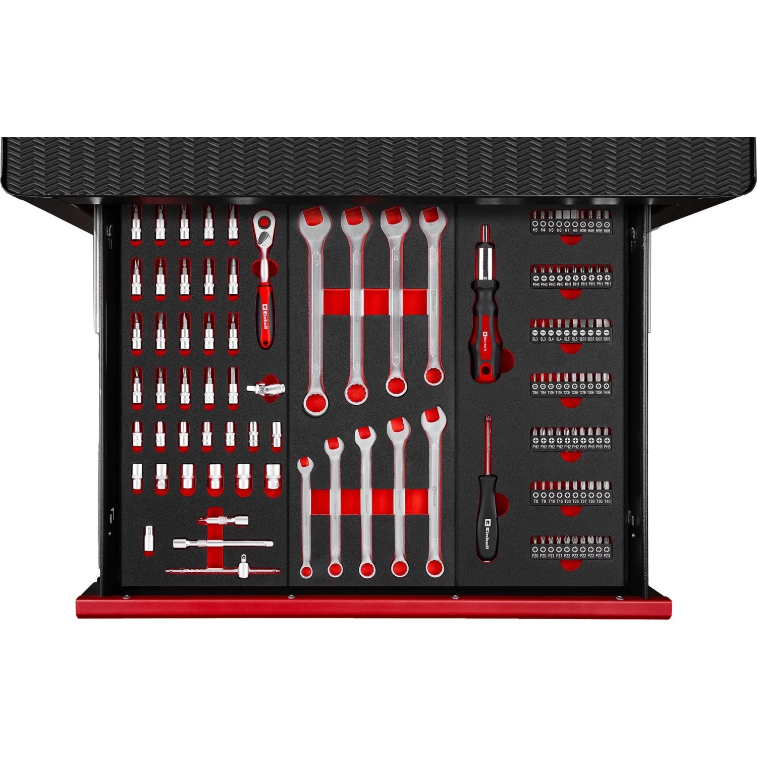Einhell Werkstattwagen 143-tlg. Aluminium-Schwarz 6 Schubladen