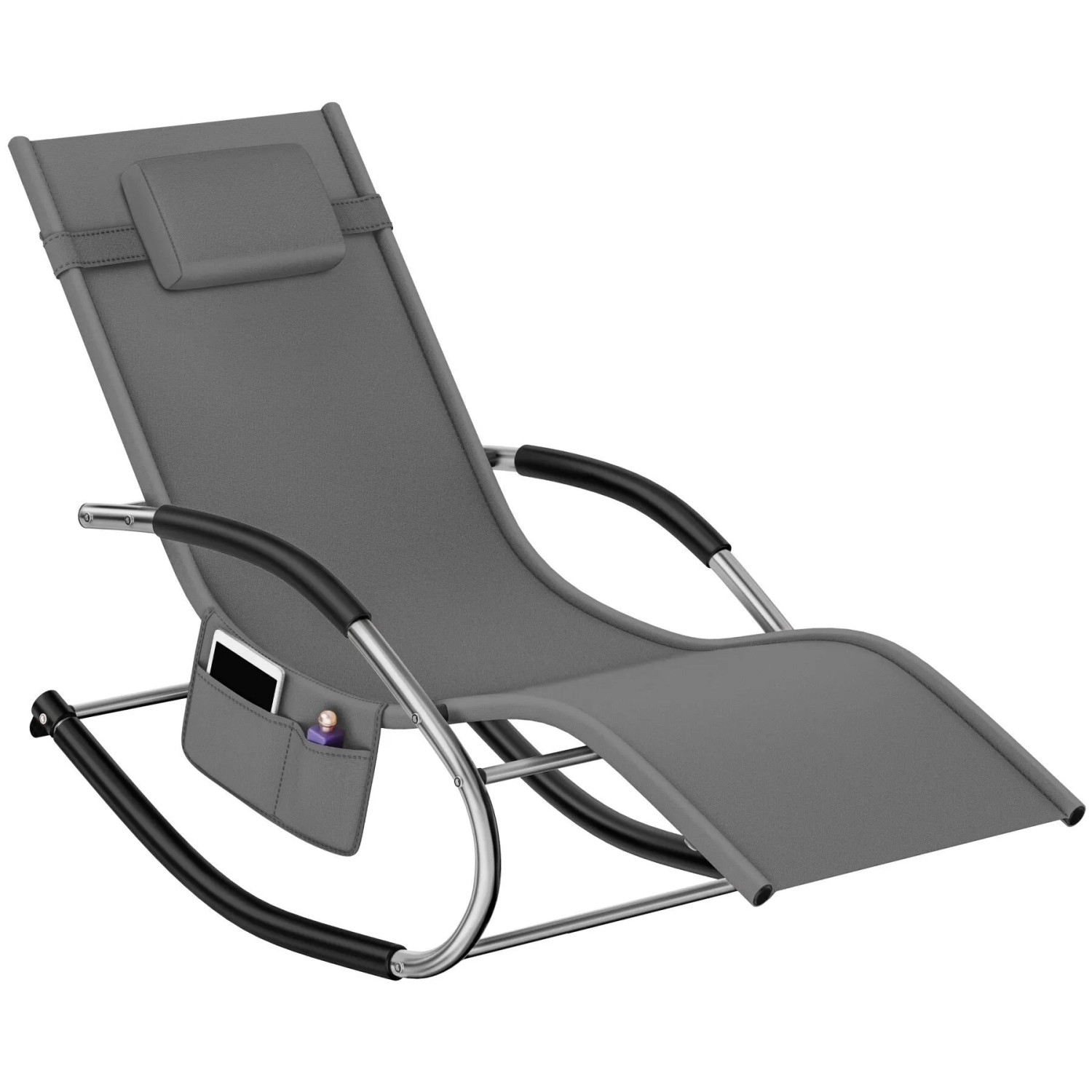 Tectake Sonnenliege Taya Ergonomisch Mit Komfort Schwingbewegung Geschwungene Armlehnen Mit Schaumstoffpolsterung Pro Stück 142 x 62 x 92 cm Grau