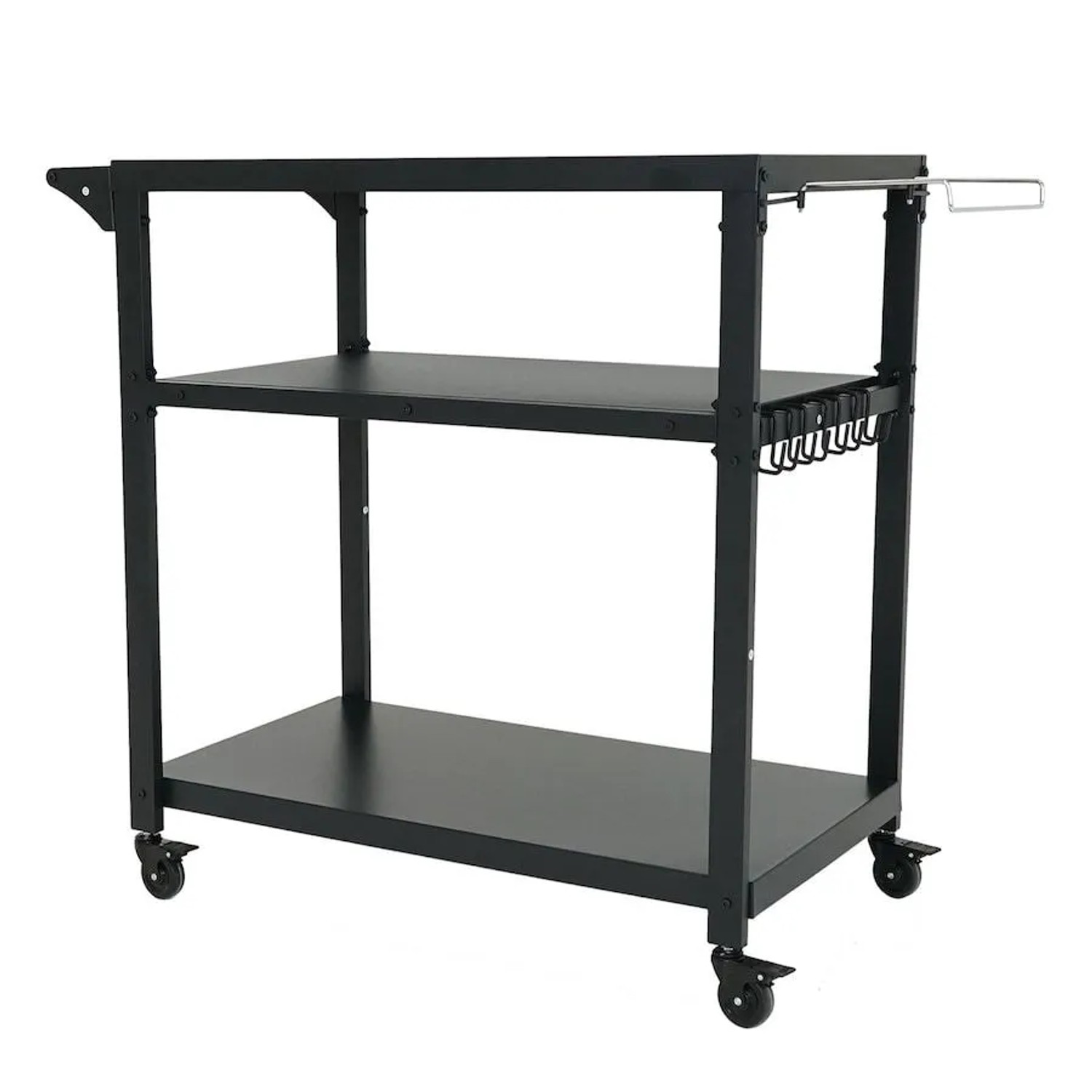 CHEFGASTRO Servierwagen VULCAN 114x51x93cm 3 Ablagen 8 Haken Müllbeutelhalter & Handtuchgriff Metall Schwarz Grillwagen Wetterfest Grilltisch