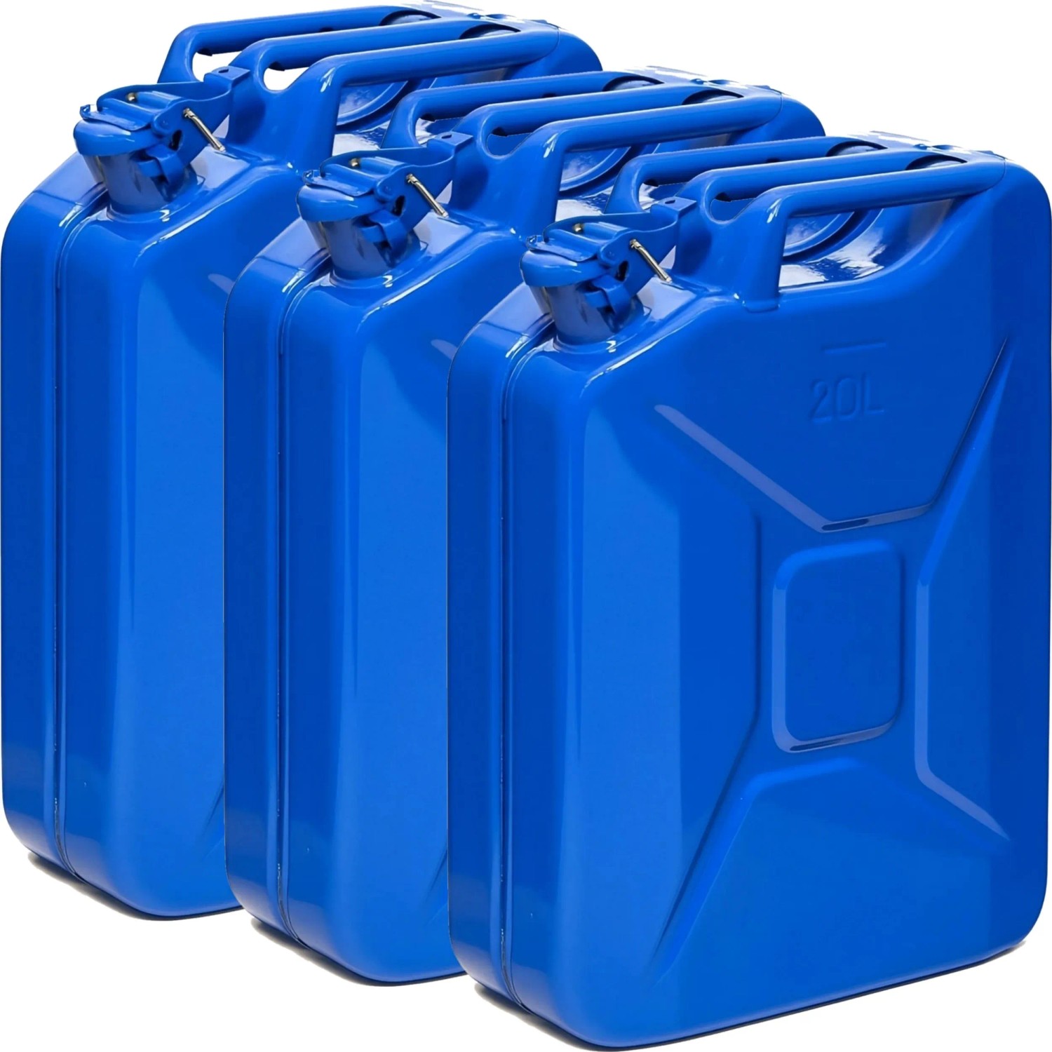BW Kraftstoffkanister Metall Benzinkanister 3x 20 Liter Blau RAL 5005 TÜV-geprüft und UN-Zulassung Made in Europe