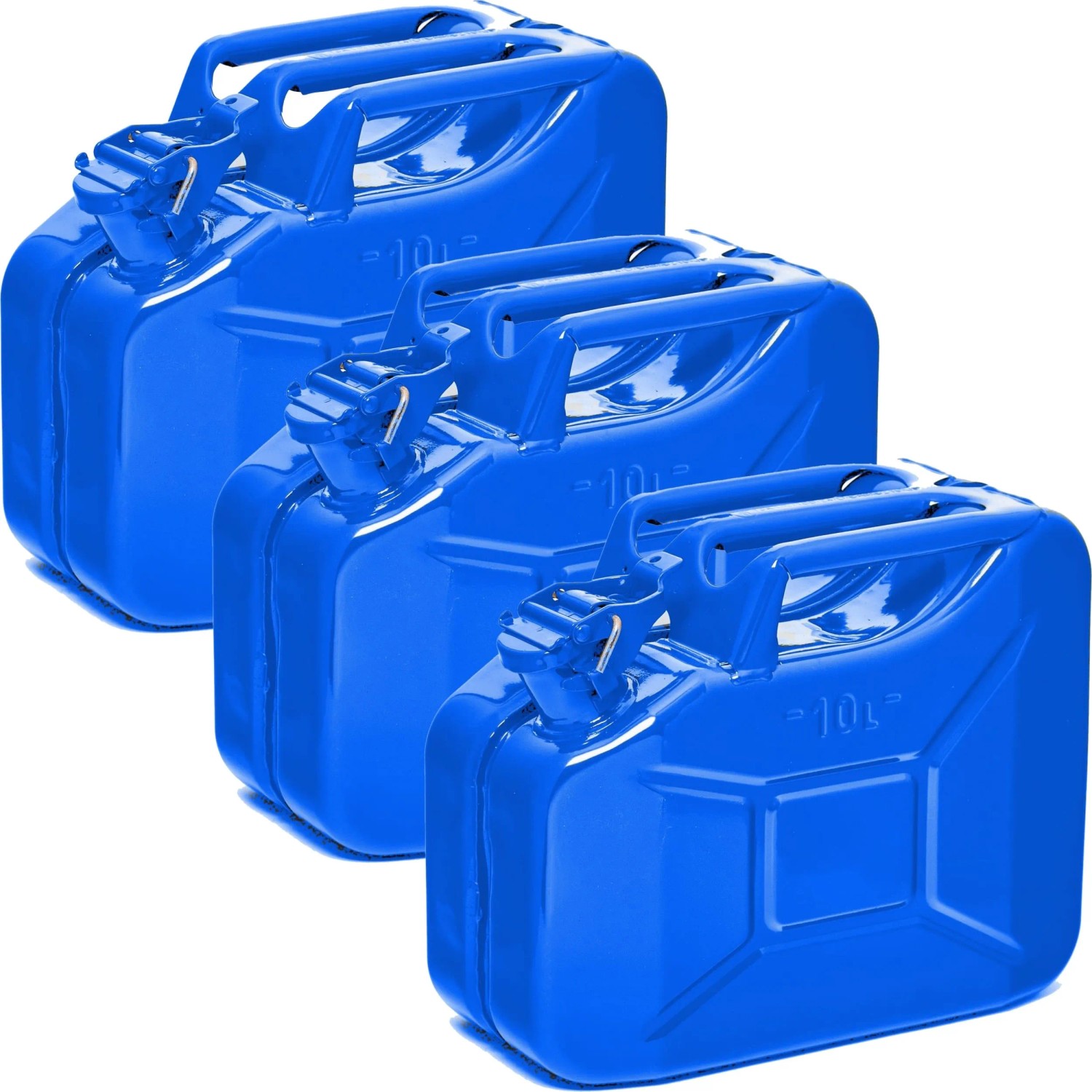 BW Kraftstoffkanister Metall Benzinkanister 3x 10 Liter Blau RAL 5005 TÜV-geprüft und UN-Zulassung Made in Europe