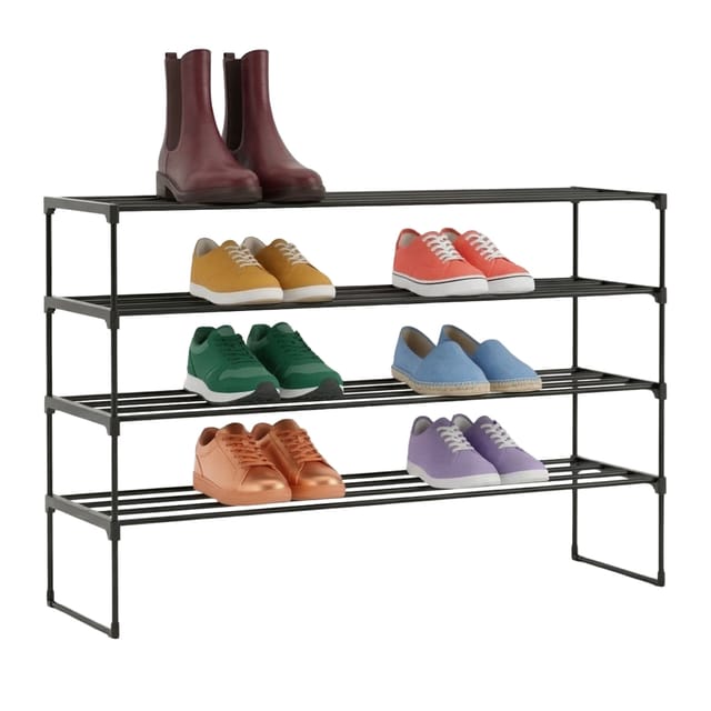 Relaxdays Schuhregal, 4 Ebenen, Stecksystem, Hbt: 72x117x30 Cm, Metall Schuhablage, Platzsparend, Schuhgestell, Schwarz