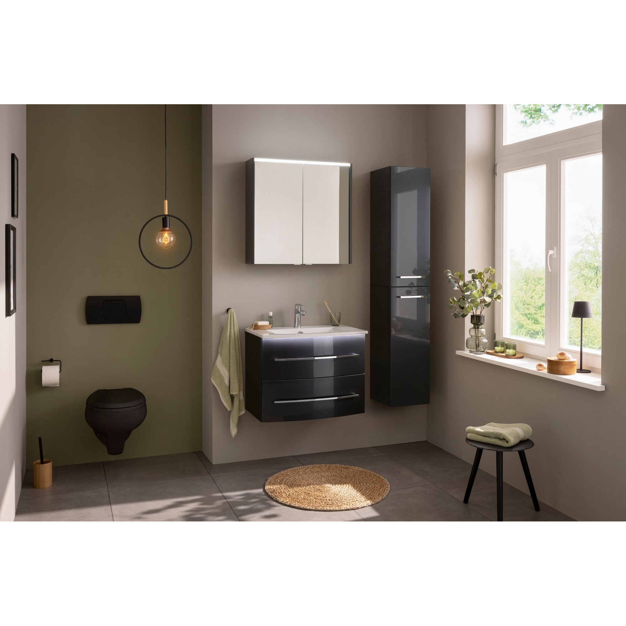Fackelmann Hochschrank 'B.Round' graphit glänzend 30 x 162 x 31,8 cm Bild 2