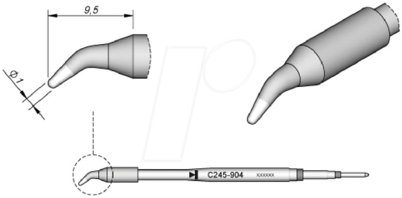JBC C245904 - Lötspitze C245, Rundform, C245904/Ø 1,0 mm, gebogen
