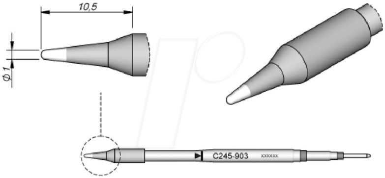 JBC C245903 - Lötspitze C245, Rundform, C245903/Ø 1,0 mm, gerade