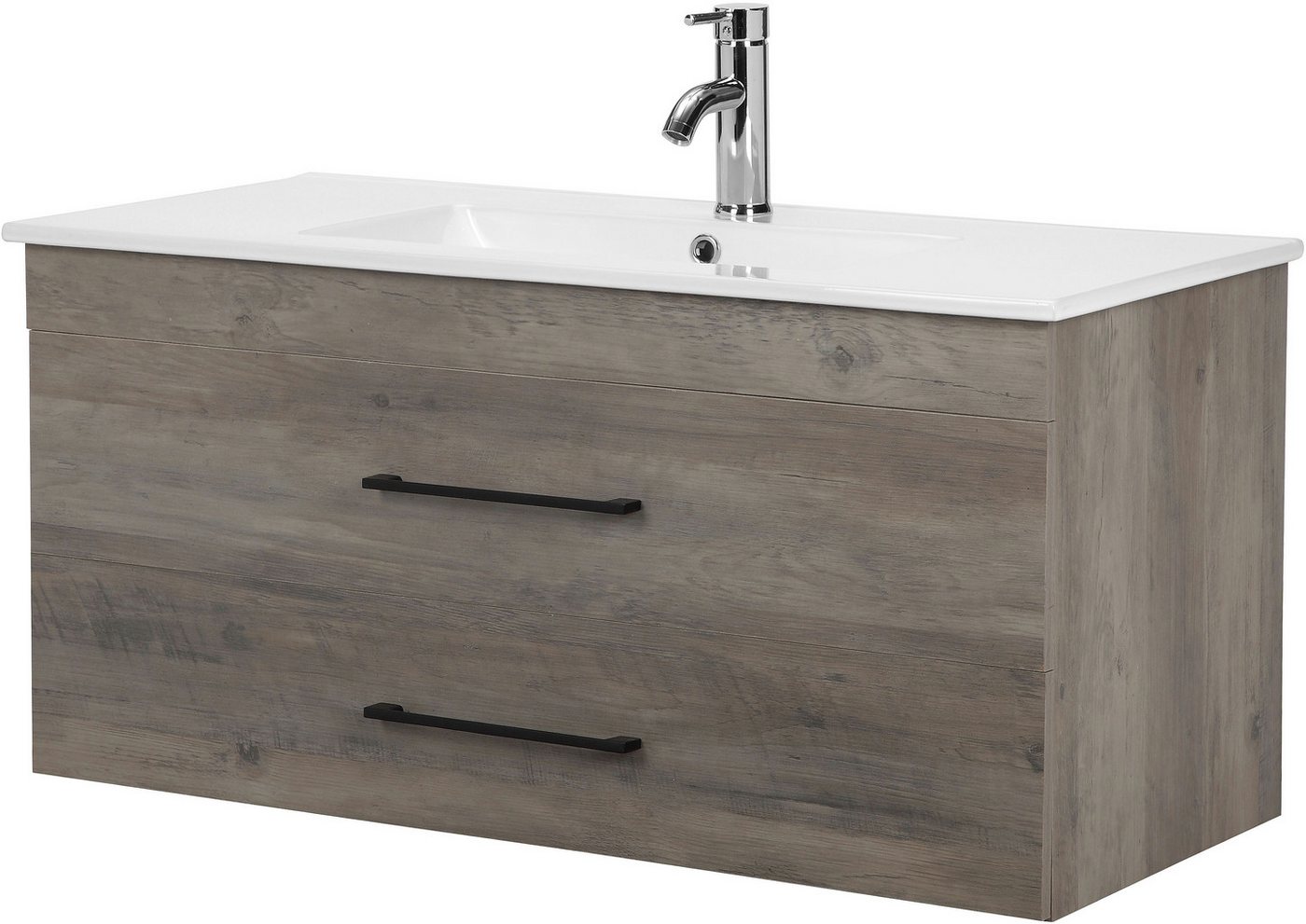 welltime Waschtisch Florenz (Set, Waschtisch inklusive Waschbecken), Waschplatz mit 2 Auszügen und Softclose Breite 100cm
