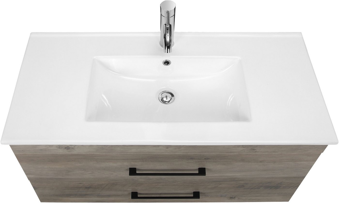 welltime Waschtisch Florenz (Set, Waschtisch inklusive Waschbecken), Waschplatz mit 2 Auszügen und Softclose Breite 100cm Bild 4