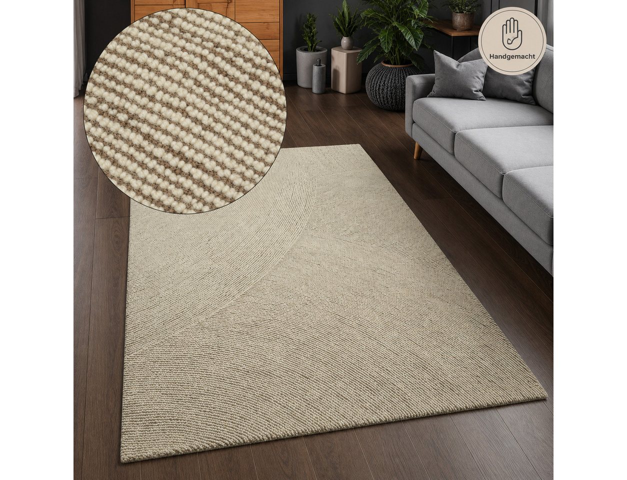OTTO home Wollteppich Liviaa, handgewebt, Wolle, rechteckig, Höhe: 18 mm, Zen, Skandi, Hygge, Natur, Wohnzimmer, Schlafzimmer, Esszimmer Bild 2