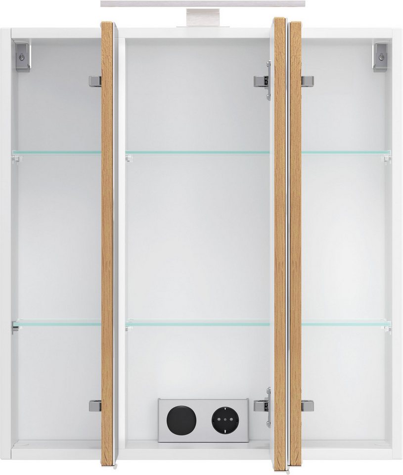 welltime Spiegelschrank TRIENT, 3D-Spiegelschrank 60 cm, gedämpfte Scharniere (Maße (B/H/T): ca. 60/64/20 cm) matt weiß/Wildeiche, gedämpfte Scharniere Bild 2