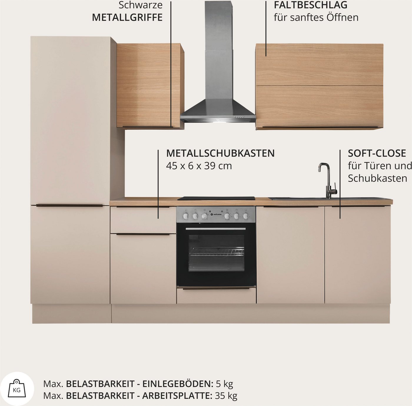 KOCHSTATION Küchenzeile Cocco, Breite 270 cm, wahlweise mit E-Geräten und Induktion Bild 3