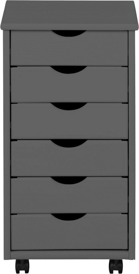 Inter Link Rollcontainer Simon aus massivem Kiefernholz, auf rollen, grau lackiert, (1 St), Bürocontainer mit 6 Schubladen, grifflos, 35 x 39 x 65,6 cm Bild 2