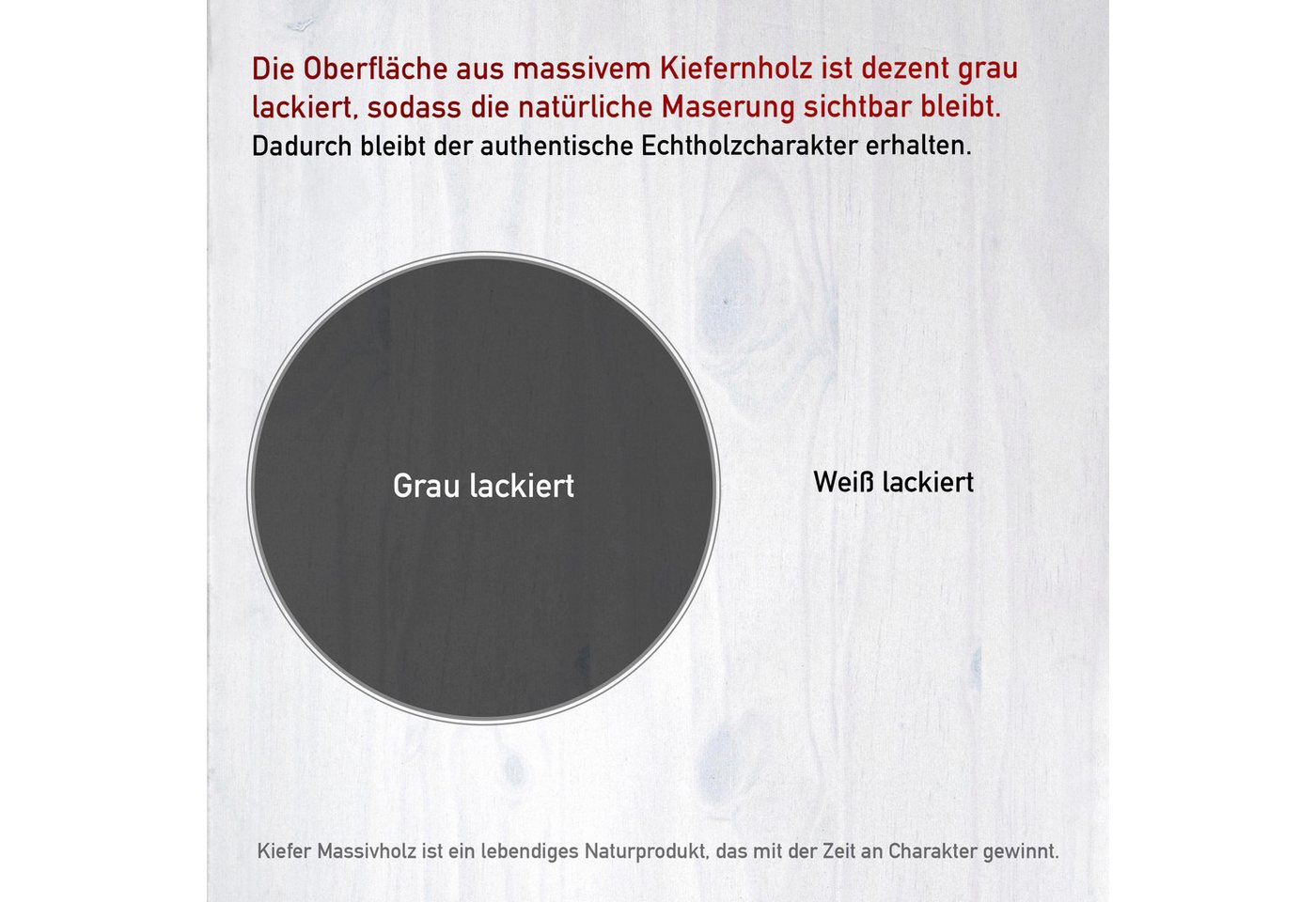 Inter Link Rollcontainer Simon aus massivem Kiefernholz, auf rollen, grau lackiert, (1 St), Bürocontainer mit 6 Schubladen, grifflos, 35 x 39 x 65,6 cm Bild 3
