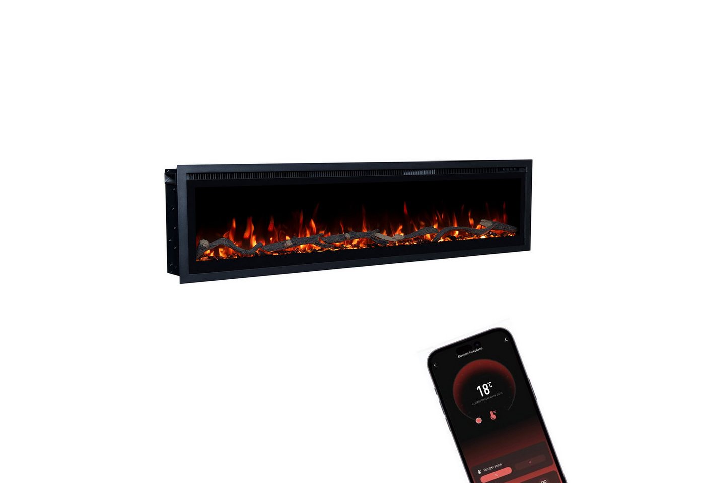 GF Core Elektrokamin Wandkamin Core, 3D Feuer und Heizung (Thermostat, bis 1800 W), Elektrischer Stand-, Wand- oder Einbaukamin mit APP Steuerung, LED Bild 3
