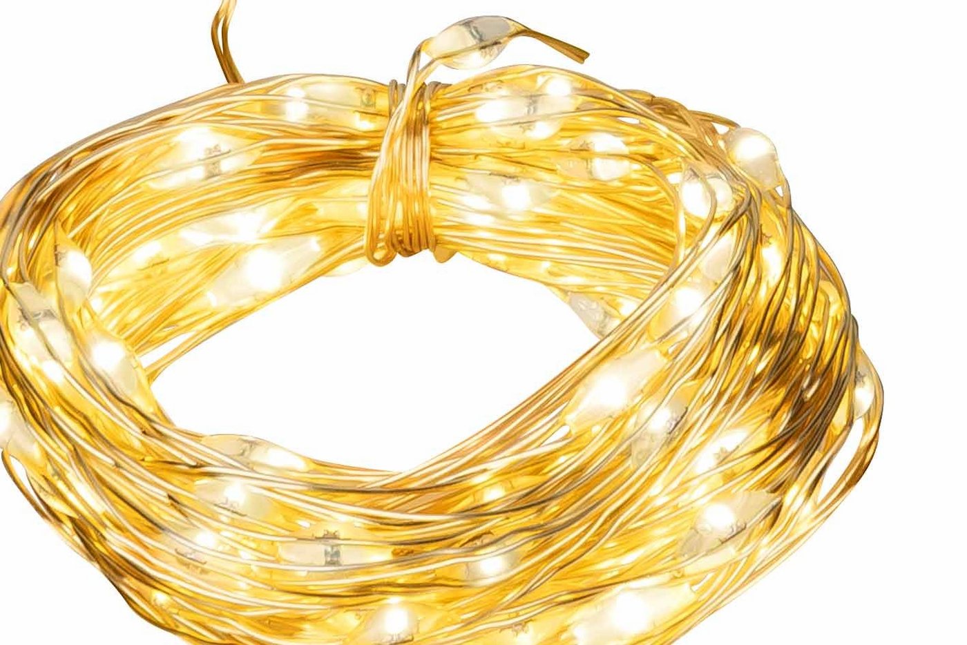 Coen Bakker Deco BV LED-Lichterkette Gold Wire, Batterie Draht gold 100 LED warmweiß 4,95m