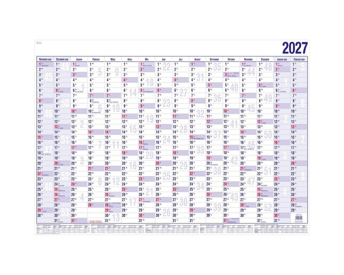 GÜSS Kalender Plakatkalender Wandplaner A4 16 Monate Kalendarium 2027
