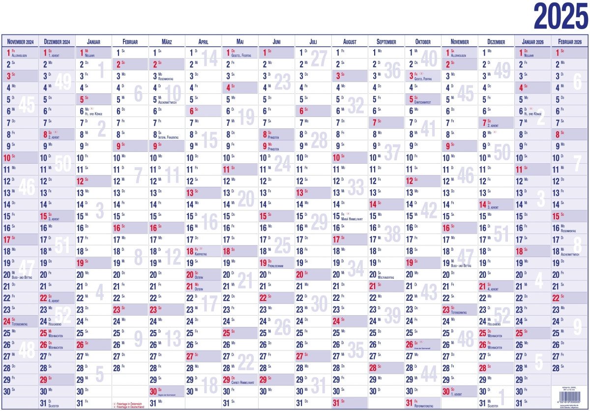 GÜSS Kalender Plakatkalender Wandplaner A4 16 Monate Kalendarium 2027 Bild 2