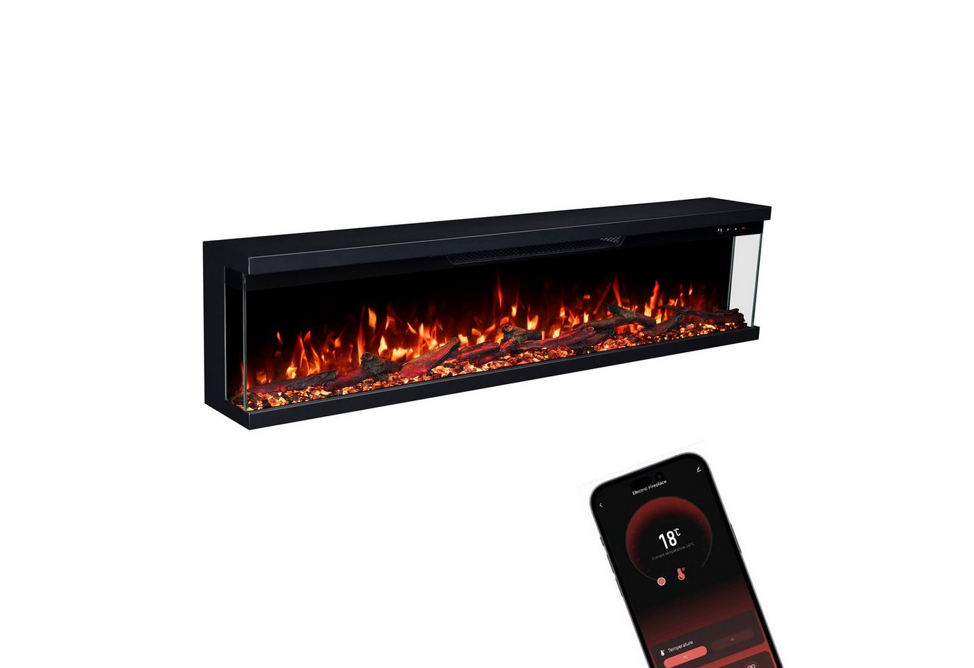 GF Core Elektrokamin Insert Wandkamin mit 3D Feuer und Heizung (Thermostat, 900- 1800 W), Elektrischer Stand-, Wand- oder Einbaukamin mit APP Steuerung, LED Bild 5