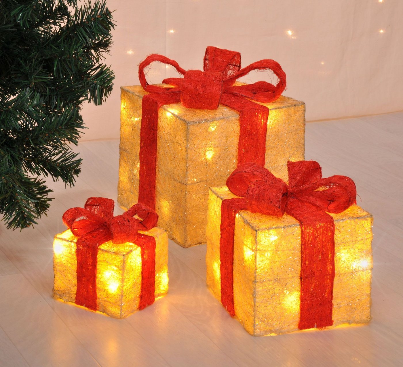 bonsport LED Dekoobjekt LED Beleuchtete Geschenkboxen 3er-Set