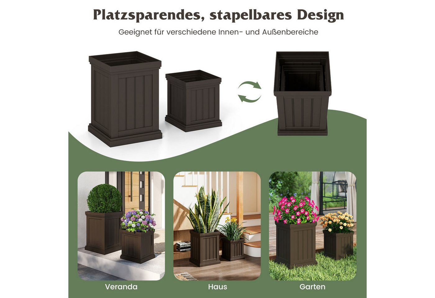 COSTWAY Blumentopf (2 St), Pflanzkübel Quadratisch wetterfest stapelbar, 48/31,5 Bild 5