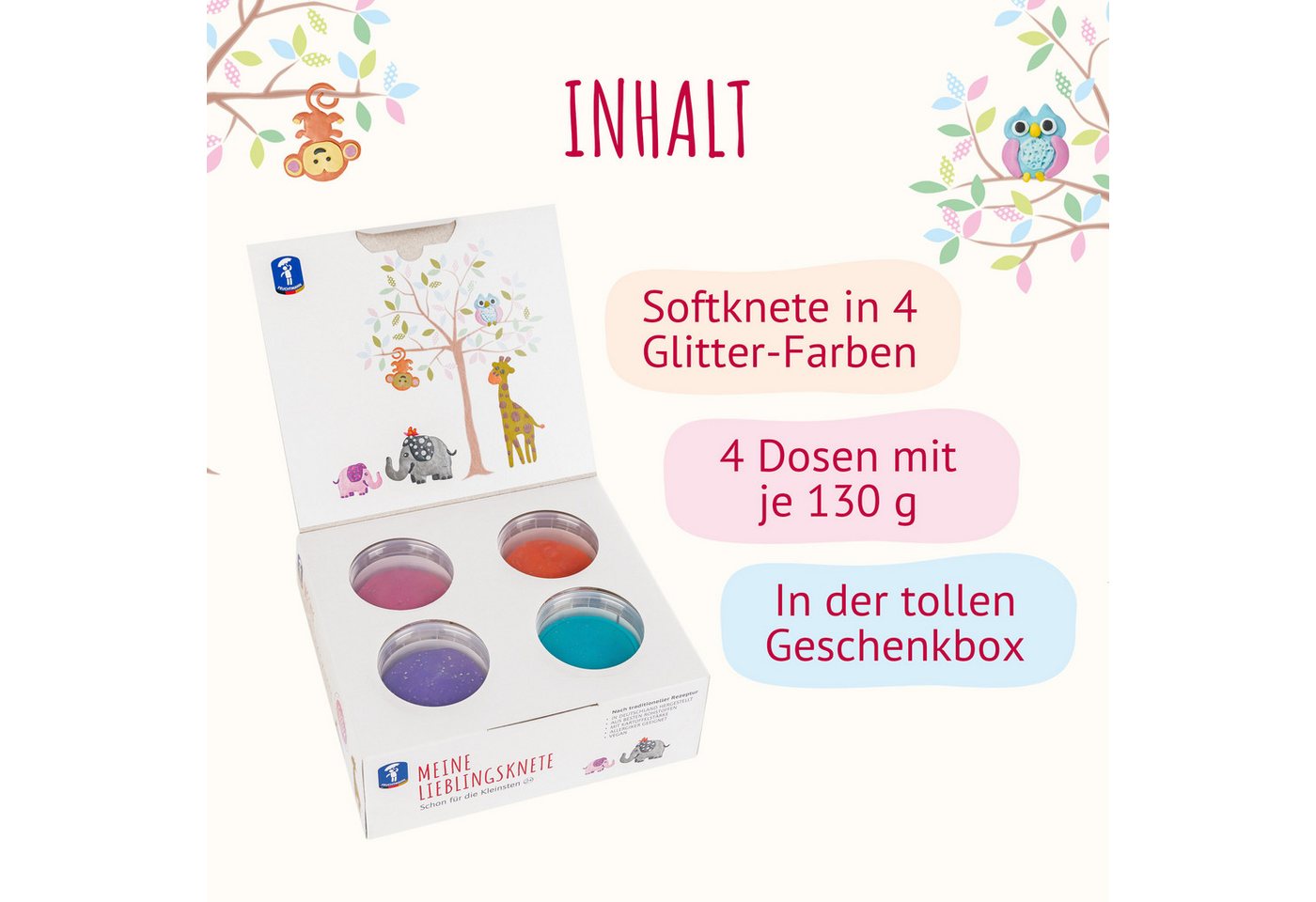 Feuchtmann Knete MEINE LIEBLINGSKNETE Glitter Edition (1-tlg), vegane glutenfreie Kinderknete ab 2 Jahren